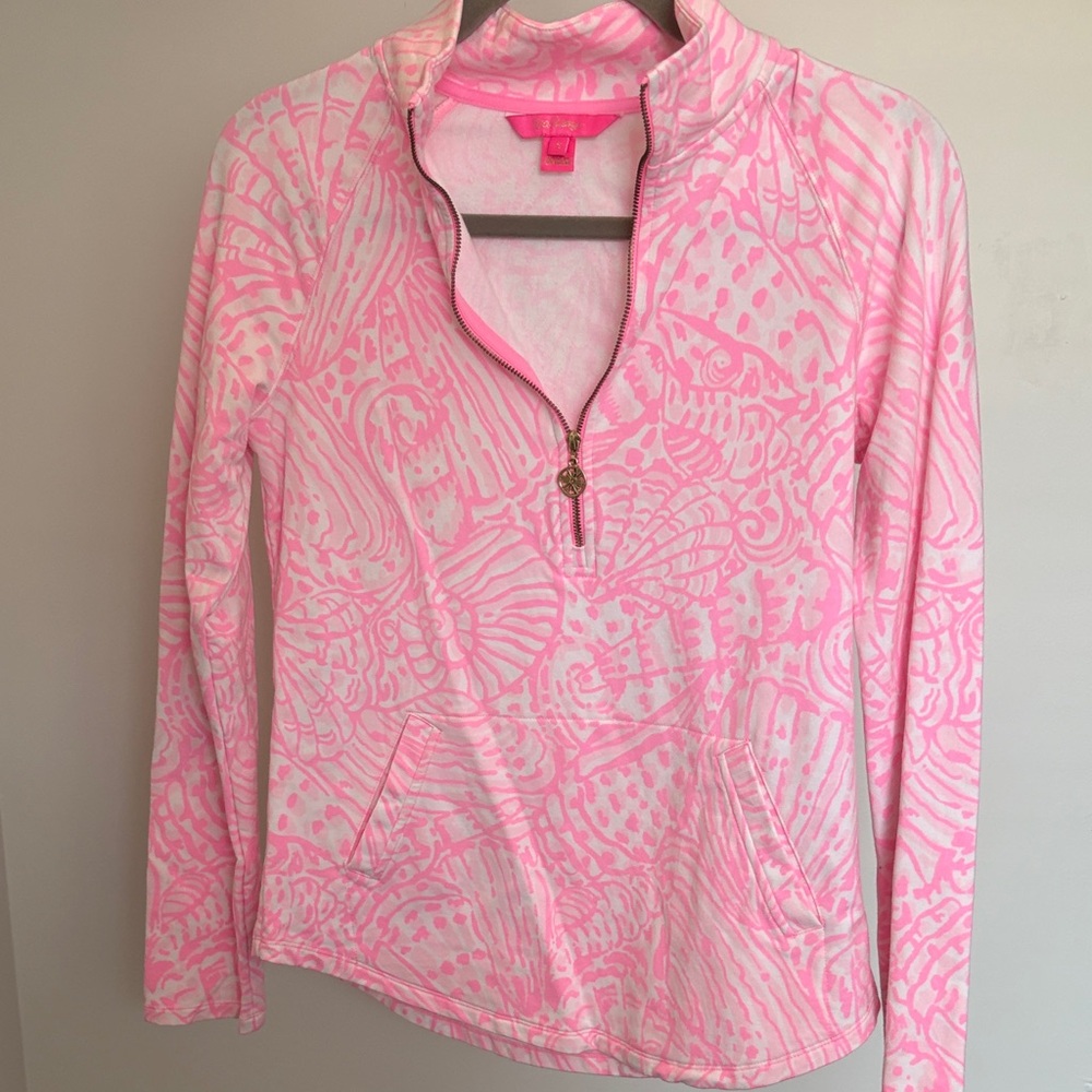 Lilly Pulitzer Pink and White Quarter-Zip Top